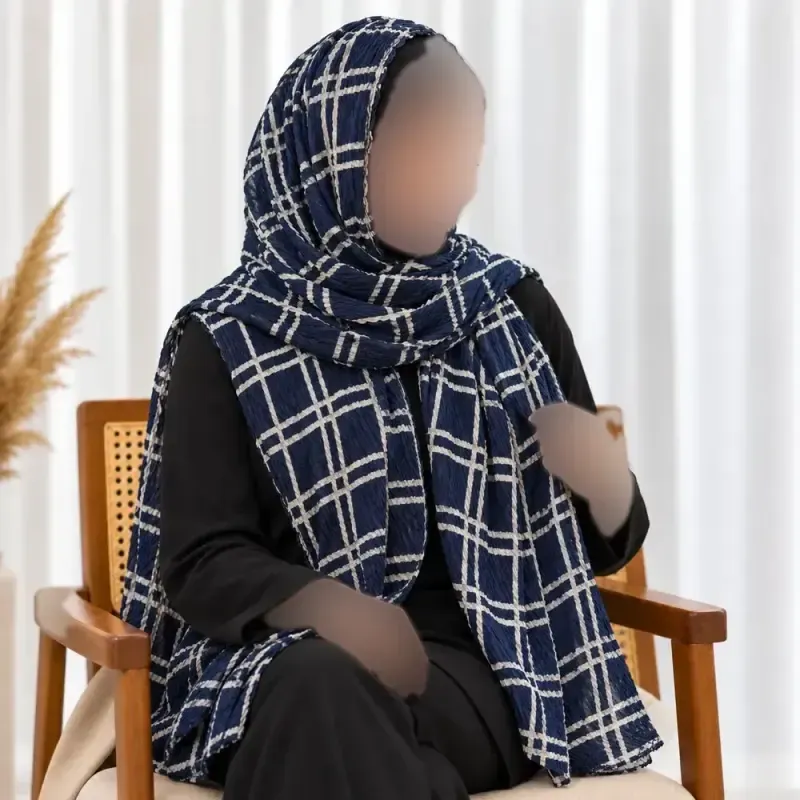 شال نخی برشکا ریز شطرنجی مشکی طوسی قواره 180 در 56 سانت - تصویر 6