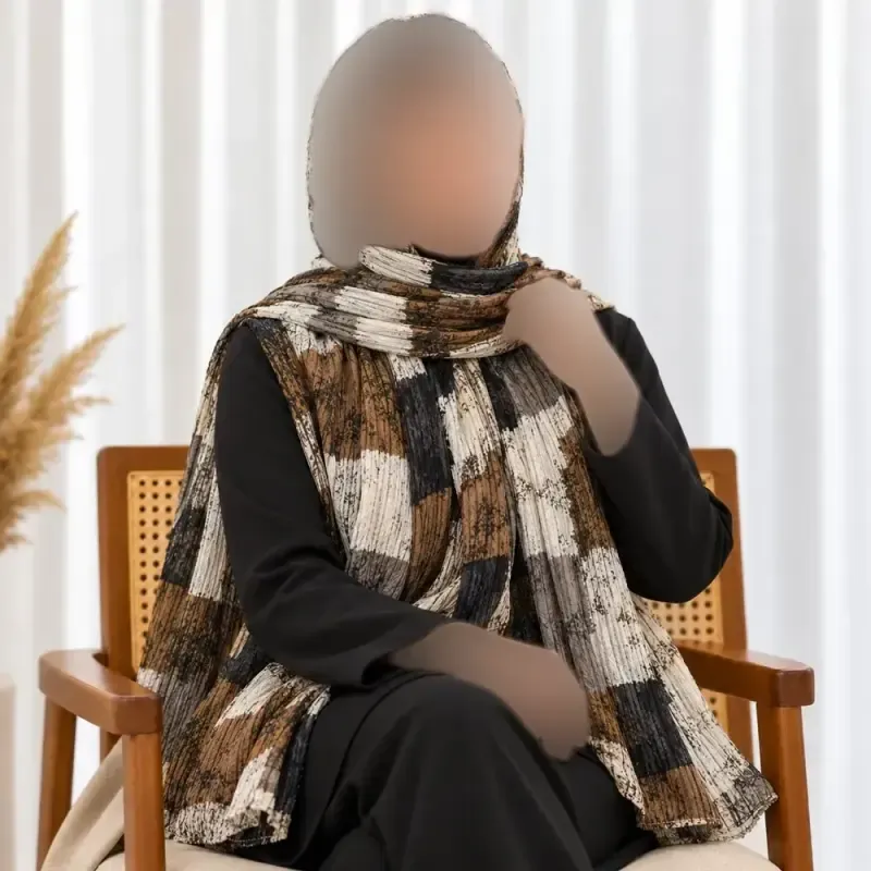 شال نخی برشکا طرحدار چهارخانه روزمره مشکی سفید - تصویر 8