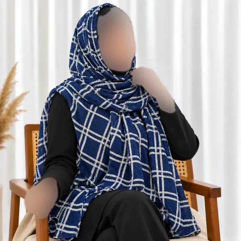 شال نخی برشکا ریز شطرنجی مشکی طوسی قواره 180 در 56 سانت - تصویر 4
