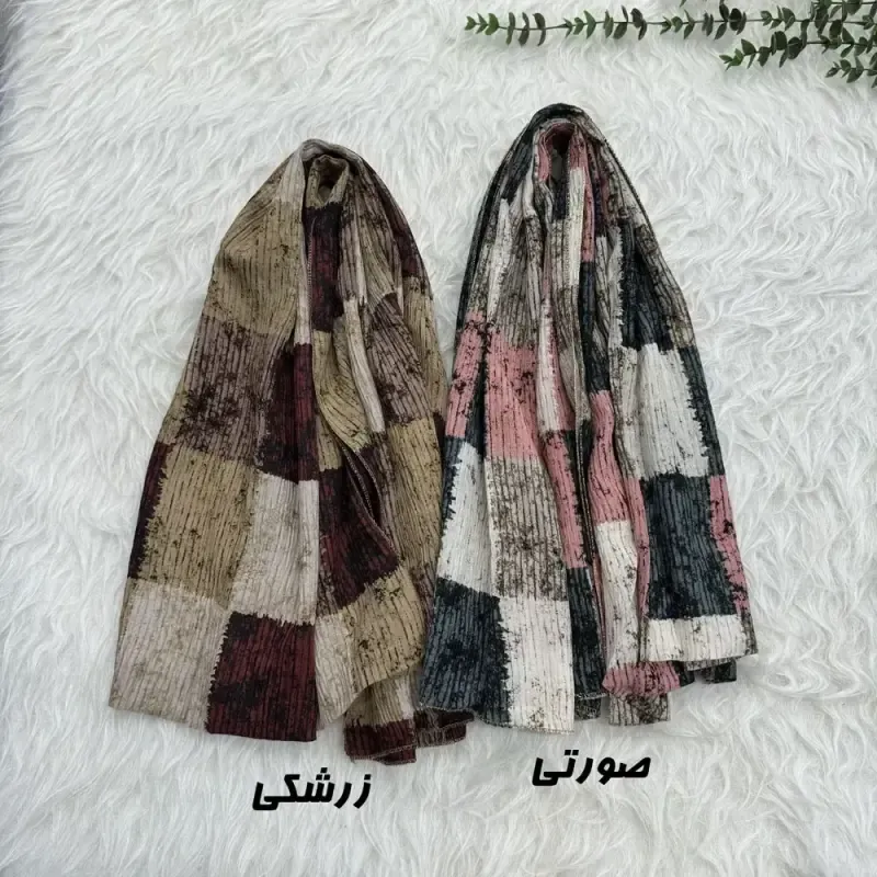 شال نخی برشکا طرحدار چهارخانه روزمره مشکی سفید - تصویر 3